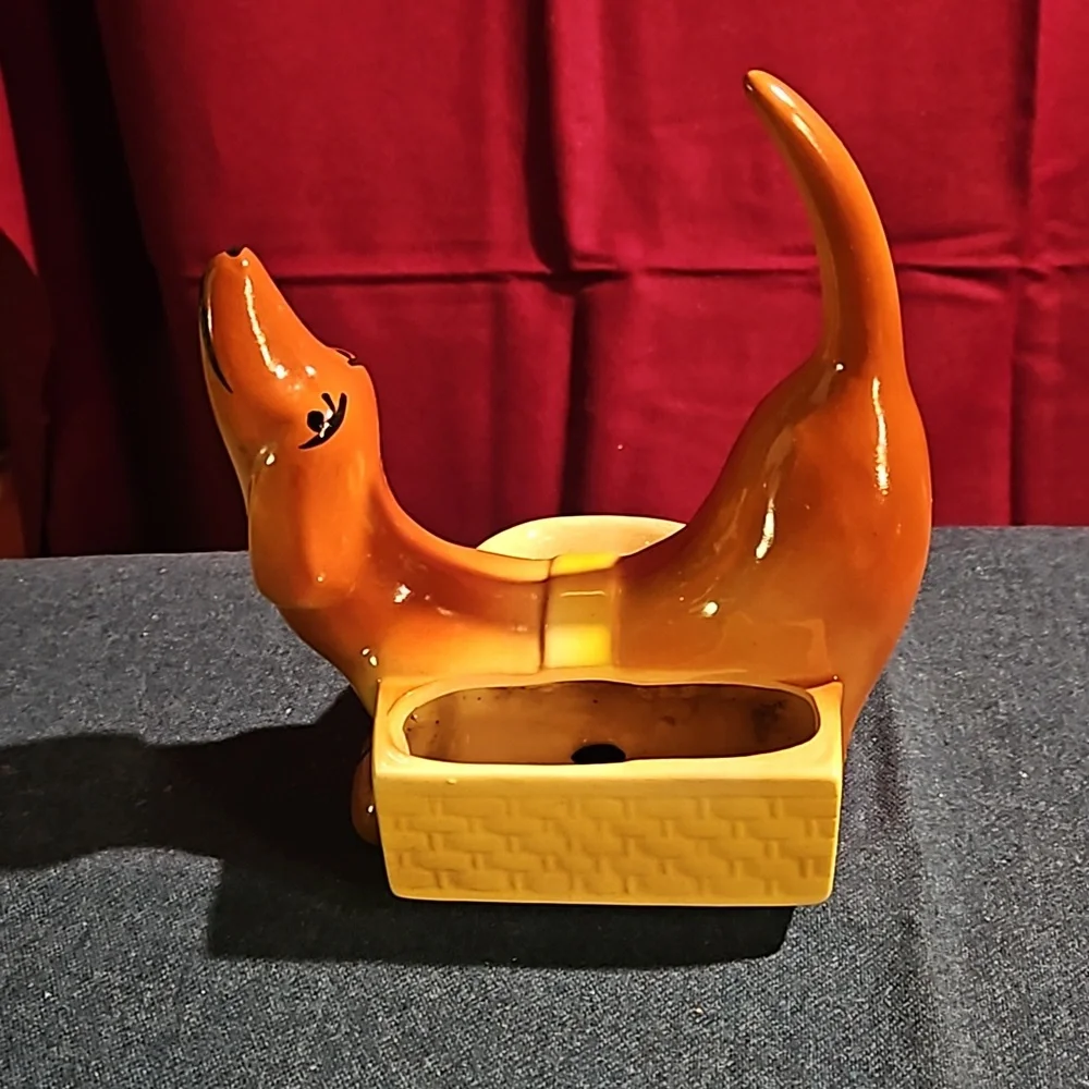 MidCentury 1950’s Dachshund Kitschy Ceramic Dresser Caddy Trinket Planter - Picture 1 of 5